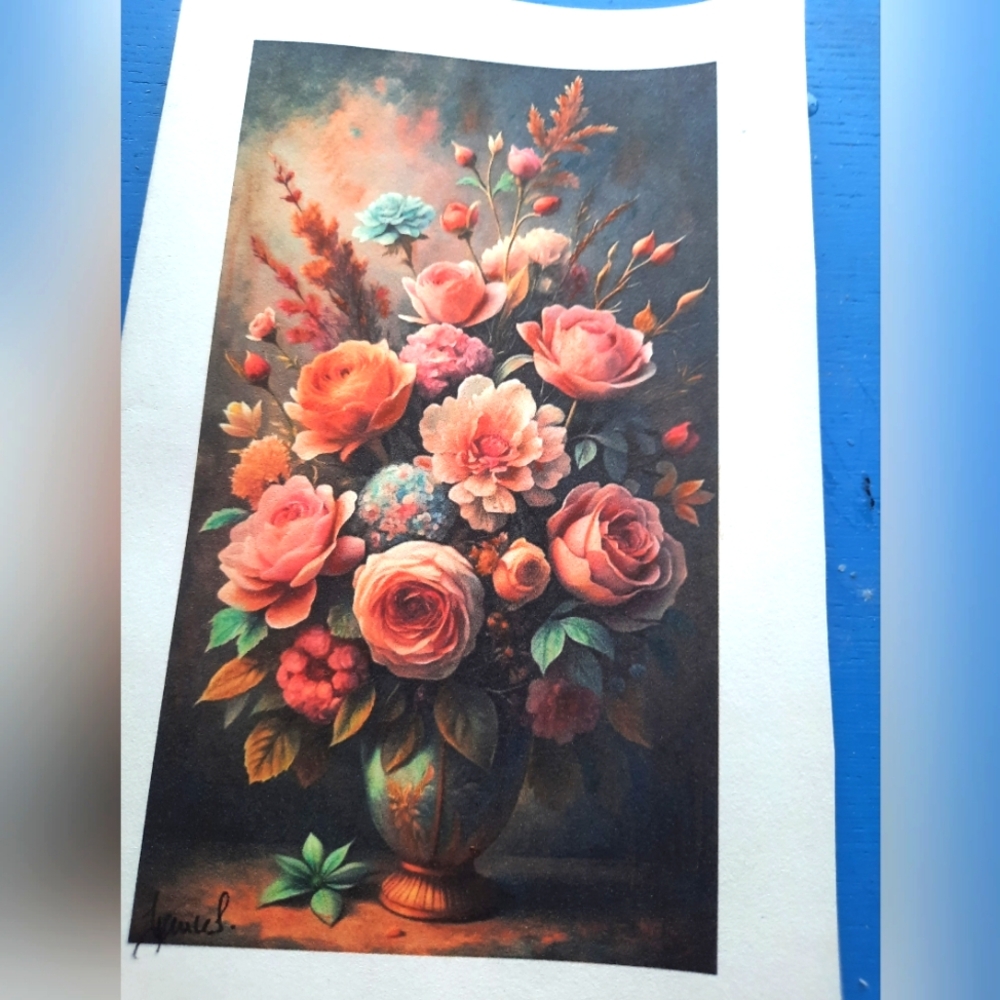 3 for 25$ Rose Bouquet / Handmade card on paper / Vintage oil pastel drawing art